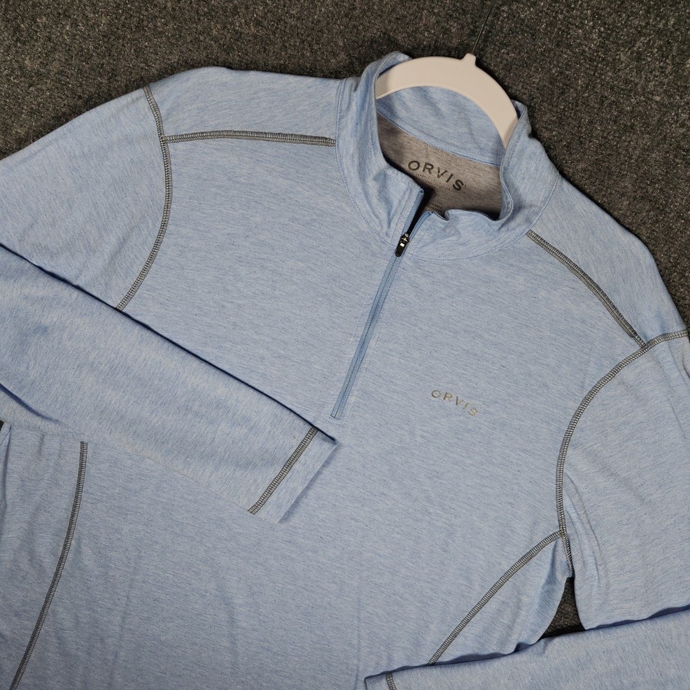 Orvis Active Top Men's Size Large Lt Blue Classic Fit 1/4 Zip Pullover Shirt